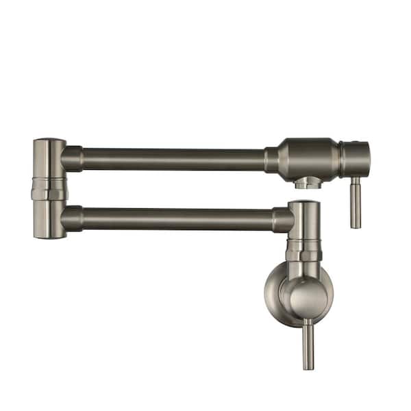 CASAINC 1.8 GPM Wall Mounted Mount Pot Filler Kitchen Faucet with Folding Stretchable Double Joint Swing Arms in Brushed Nickel