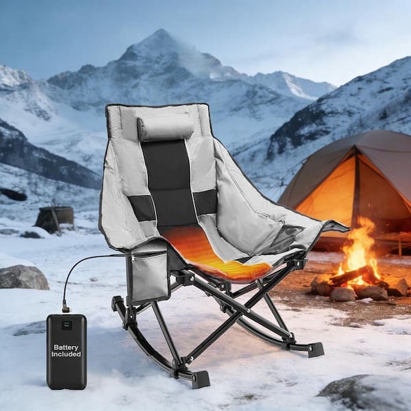 SEEUTEK Grey and Black Oversized Heated Rocking Camping Chair
