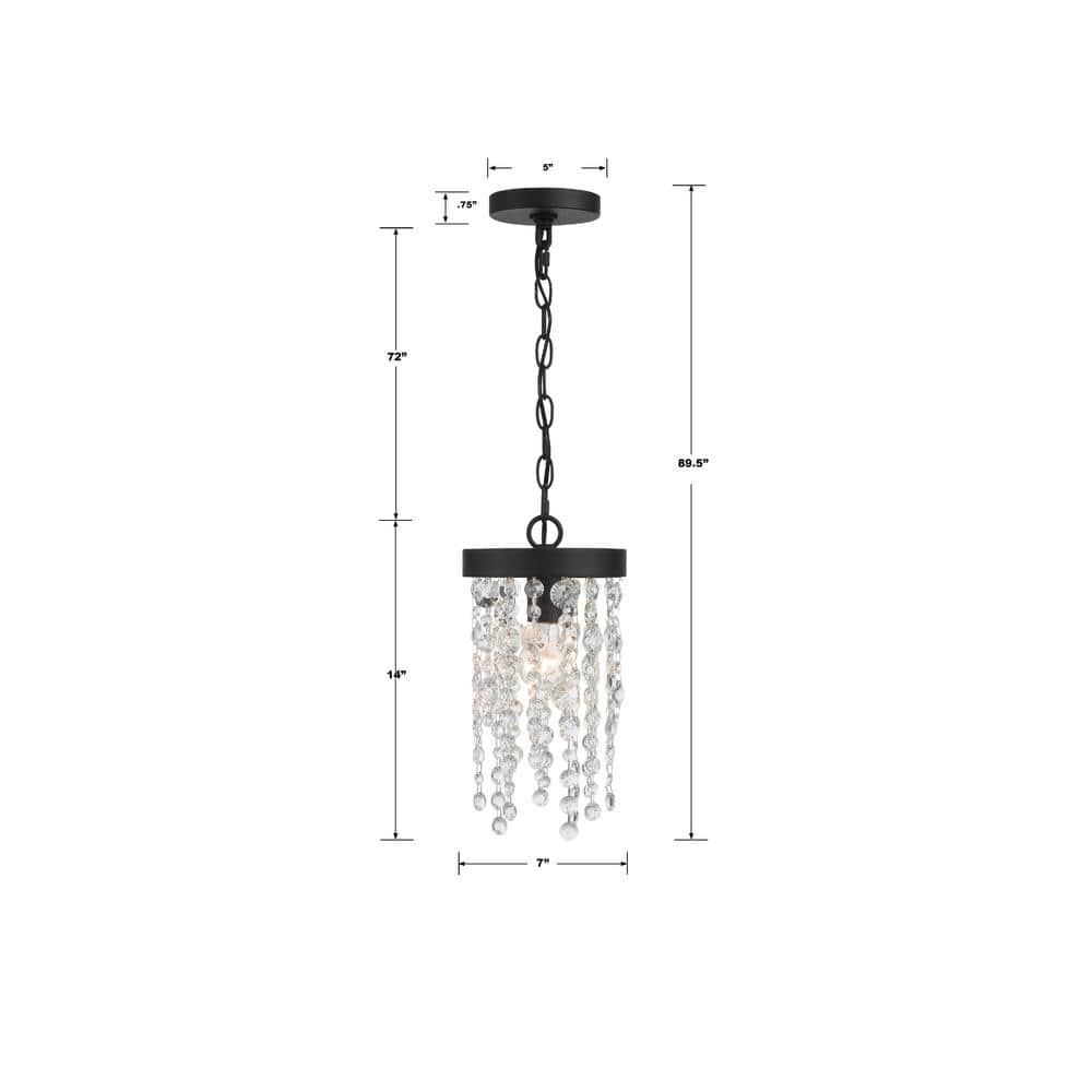 Black Forged Crystal 1-Light Pendant with Hand Cut Crystals