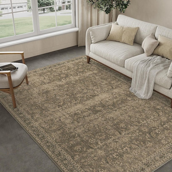 Princeton Brown 5 ft. x 7 ft. Distressed Vintage Floral Area Rug