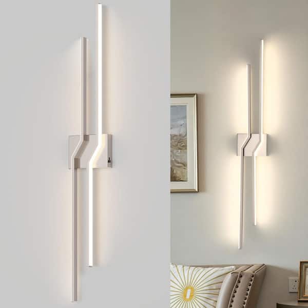 39.4 in. 2-Light Nickel Dimmable LED Wall Sconce, Minimalist Wall Lighting with 5-CCT for Living Room Bedroom