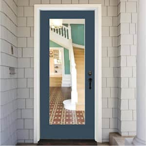 Legacy 30 in. x 80 in. Universal Handing Full-Lite Clear Glass Primed Dark Denim Finish Fiberglass Front Door Slab