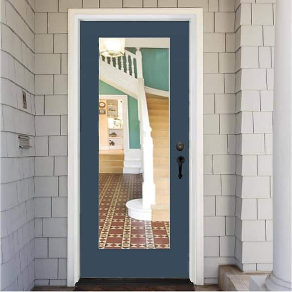 Legacy 30 in. x 80 in. Universal Handing Full-Lite Clear Glass Dark Denim Finish Fiberglass Front Door Slab