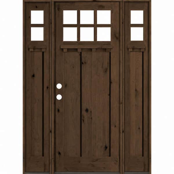 64 in. x 96 in. Knotty Alder Right-Hand/Inswing 6-Lite Beveled Clear Glass Espresso Stain Wood Prehung Front Door DSL DS