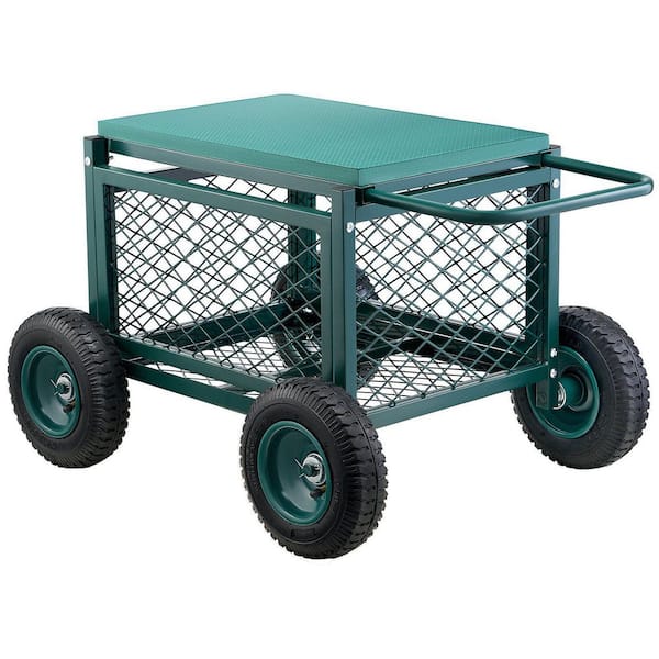 1.48 cu. ft. Rolling Garden Seat with Wheel 400 lbs. Heavy Duty Metal Garden Cart with Storage