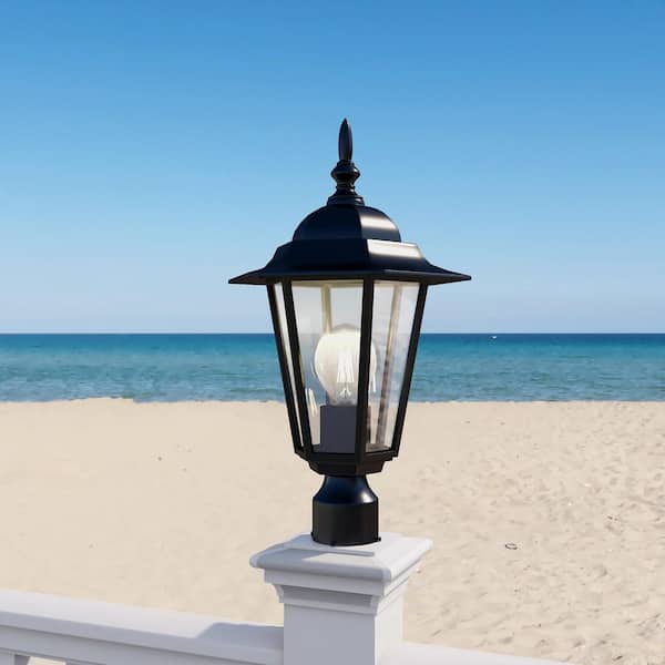 1-Light Black Aluminum Hardwired Outdoor Weather Resistant Post Light Set with No Bulbs Included(2-Pack)