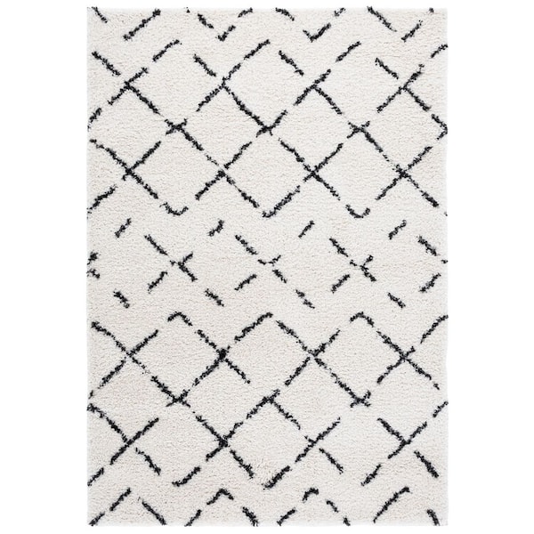 Arizona Shag 5 ft. x 8 ft. Ivory/Black Diamond Geometric Area Rug
