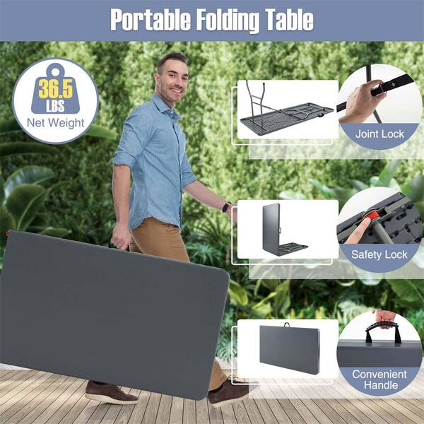 Costway 96 in. Gray Rectangle Metal Portable Folding Table with
