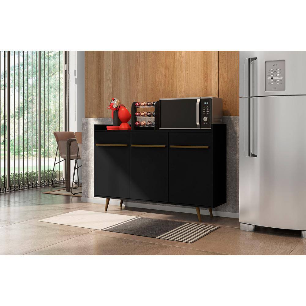 Bradley Black Wood Mid-Century Modern Buffet Stand with Splayed Legs
