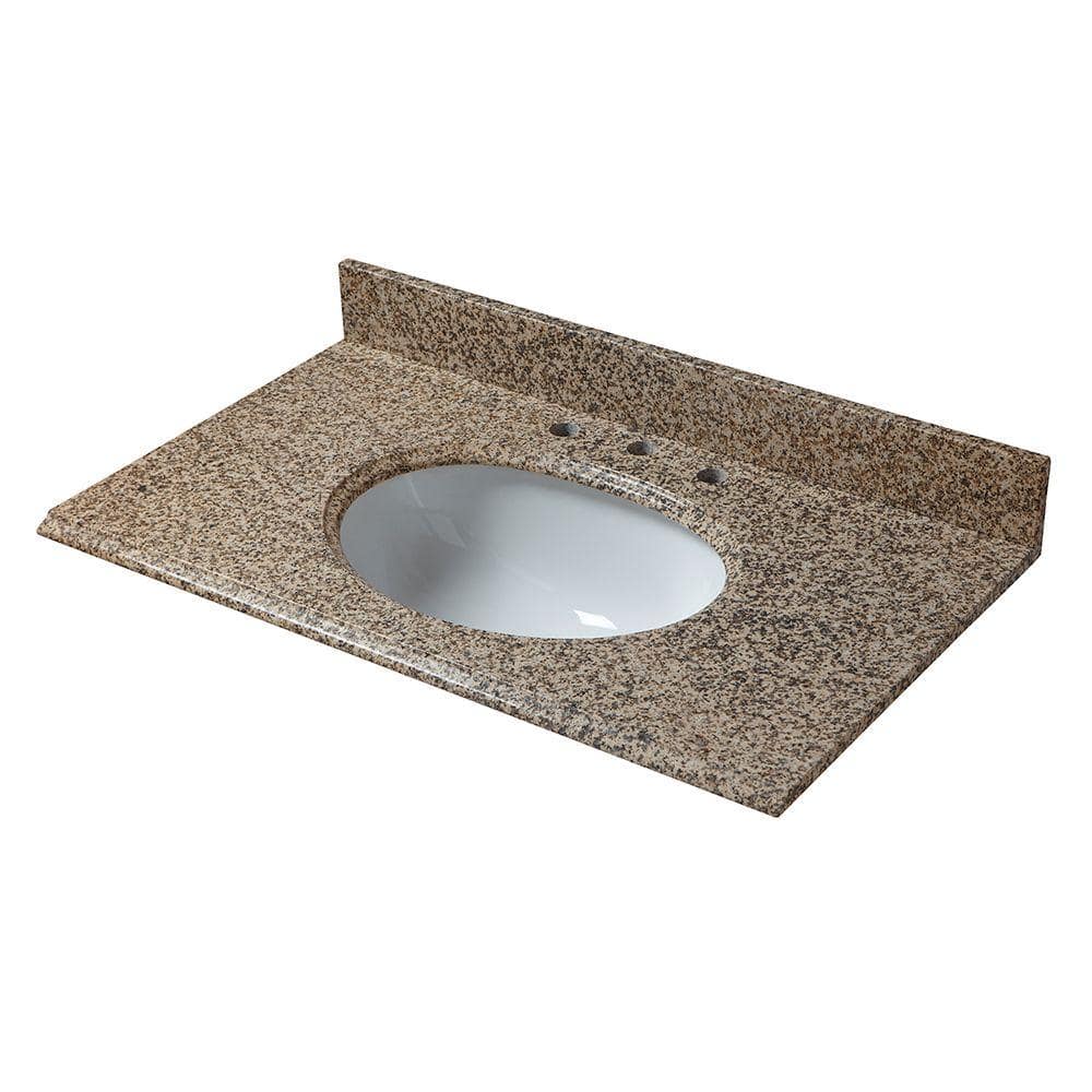 Home Decorators Collection 25 In W Granite Vanity Top In Montesol With White Bowl And 8 In Faucet Spread 25649 The Home Depot