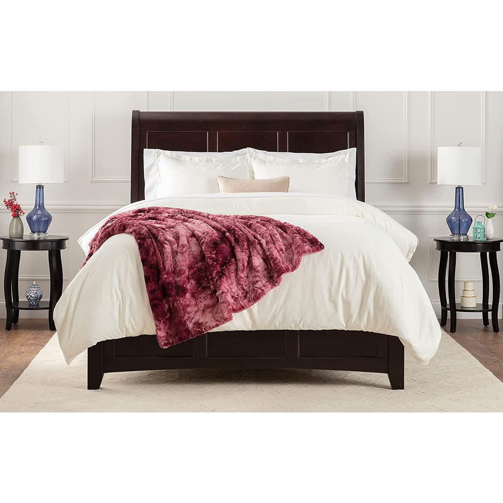 Dark Rose Faux Fur Reversible Sherpa Throw Blanket