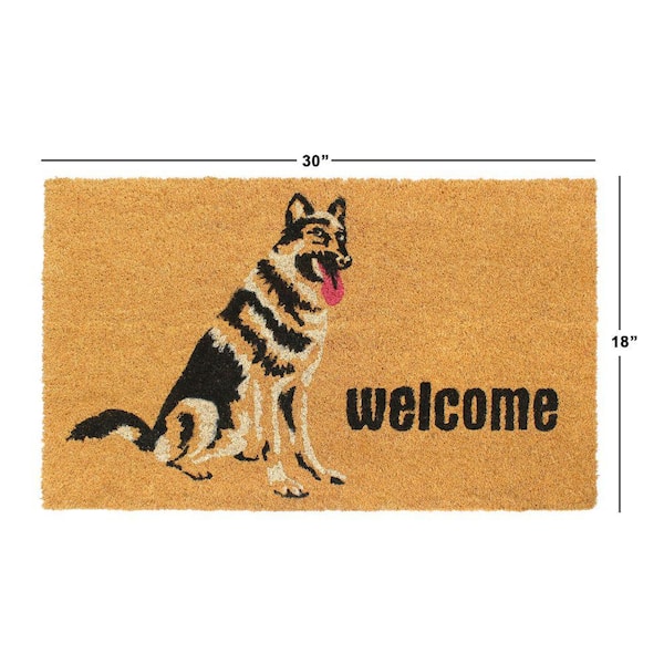 Welcome German Shepherd Natural 18 in. x 30 in. Coir Non-Slip Outdoor Door Mat