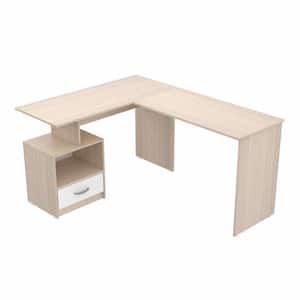 59.1 in. W L-Shaped Maple-White Computer Desk with 1-Drawer