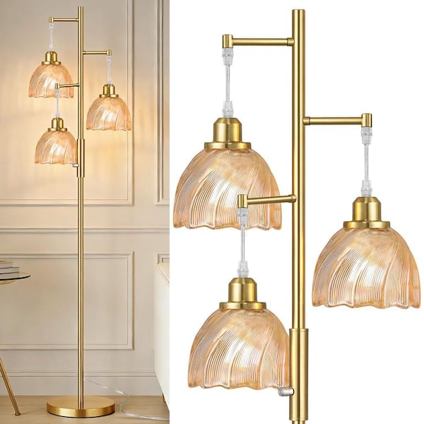 66 in. Gold 3-Light Smart Dimmable Vintage Tree Standing Column
