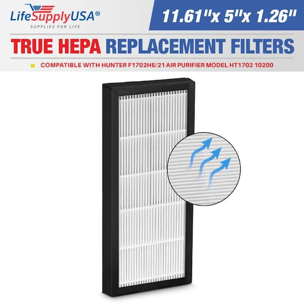 LifeSupplyUSA 2-in-1 True HEPA Air Clean Replacement Filter + Activated Carbon Charcoal Compatble with Hunter F1702HE/21 HT1702 10200