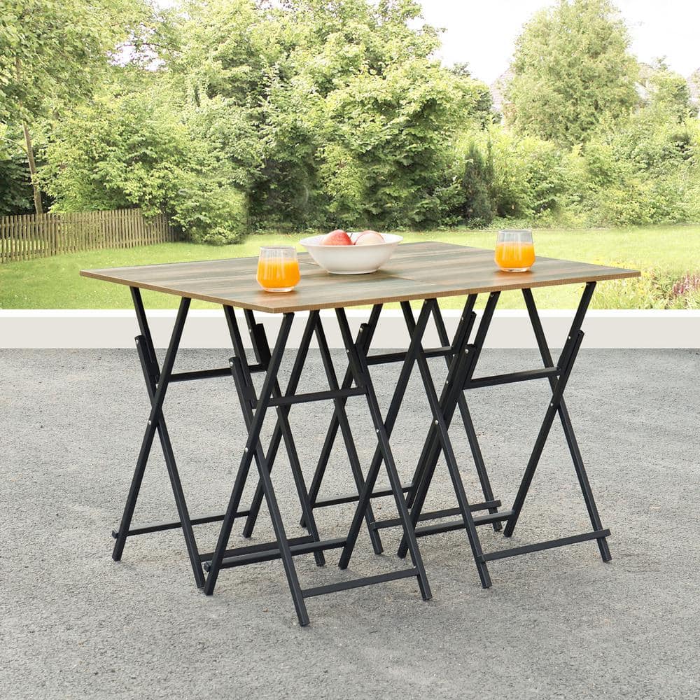 Wood Eating Set of 4 with Stand, Folding Snack Tray Table Set, Folding TV D