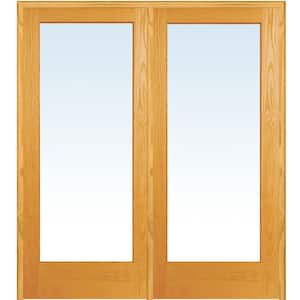 72 in. x 80 in. Unfinished Left-Hand Active Pine Wood Full Lite Clear Prehung Interior French Door