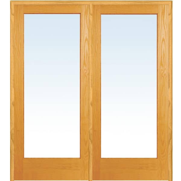 MMI Door 60 in. x 80 in. Unfinished Right-Hand Active Pine Wood Full Lite Clear Prehung Interior French Door
