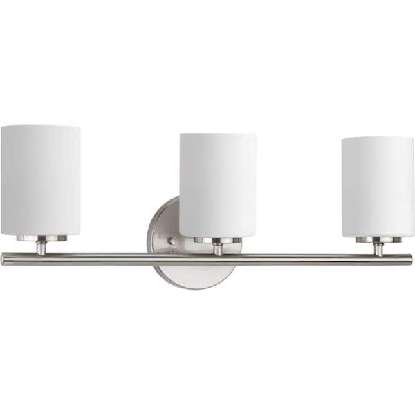 Progress Lighting Replay Collection 22 in. 3-Light Brushed Nickel Etched White Glass Modern Bathroom Vanity Light