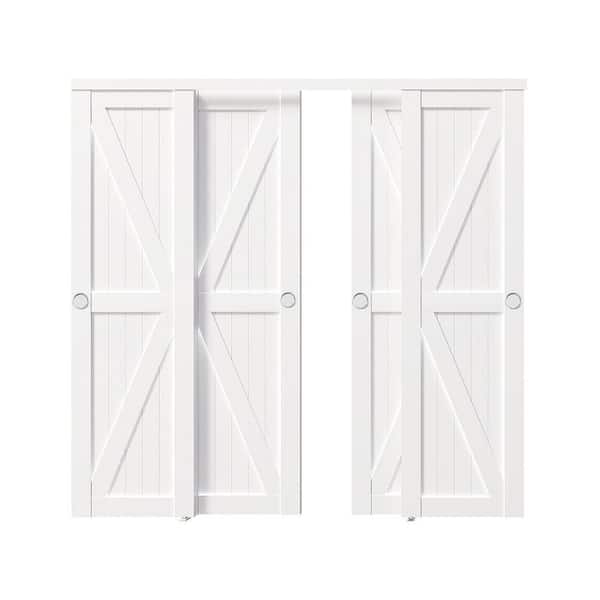 96 in. x 80 in. MDF K-Shape Sliding Door with Hardware Track Kit, Floor Guide, Handle, Pre-Drilled, Assembly Required