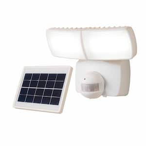 180-Degree White 90-Watt Equivalent Motion Activated Outdoor Solar Powered Integrated LED Twin Head Flood Light