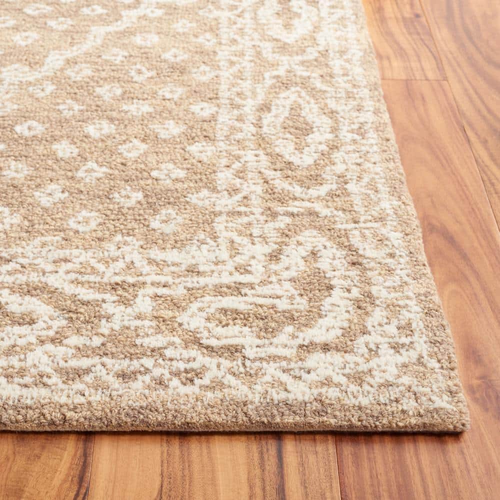 Ivory and Brown Handmade Wool Tufted 4' x 6' Area Rug