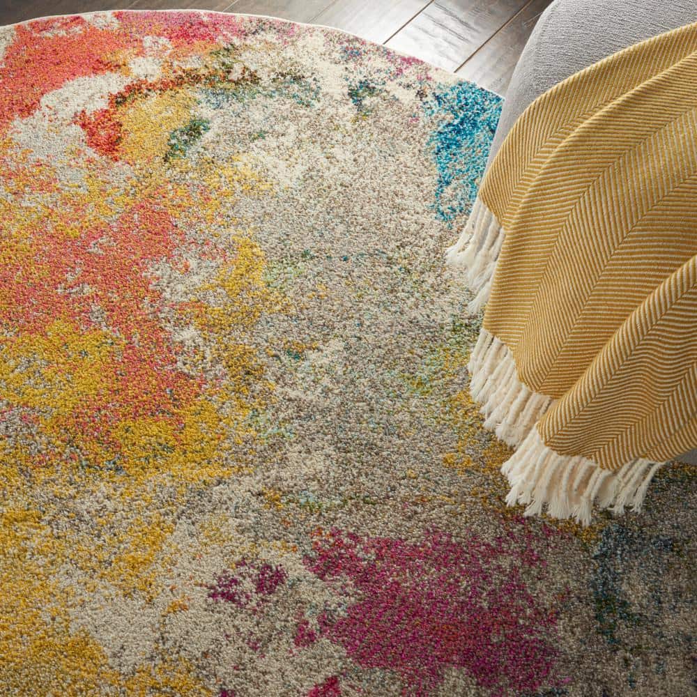 Ivory Abstract Tufted Round Reversible Rug, 5'3"