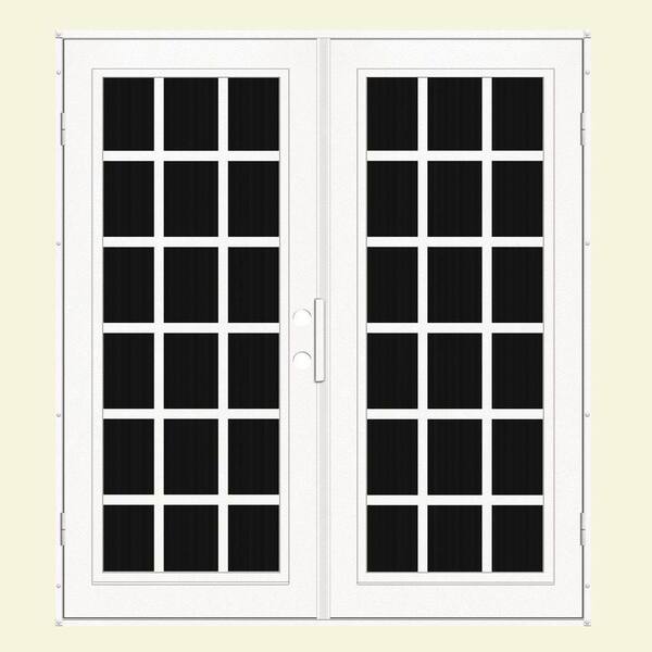 Unique Home Designs 60 in. x 80 in. Classic French White Left-Hand Recessed Mount Aluminum Security Door with Charcoal Insect Screen