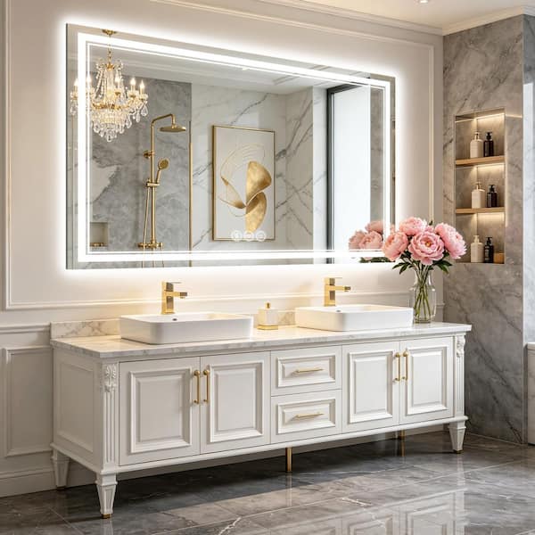36 in. W x 60 in. H Rectangle Frameless LED Mirror - UL Certified, 3-Color Dimmable Bathroom Vanity Mirror