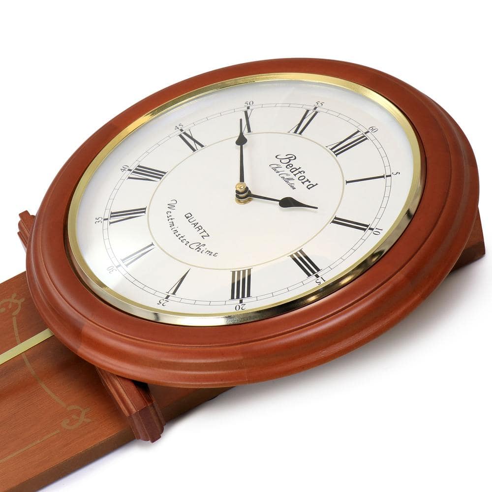 Olivia 24.5" Cherry Wood Round Pendulum Wall Clock