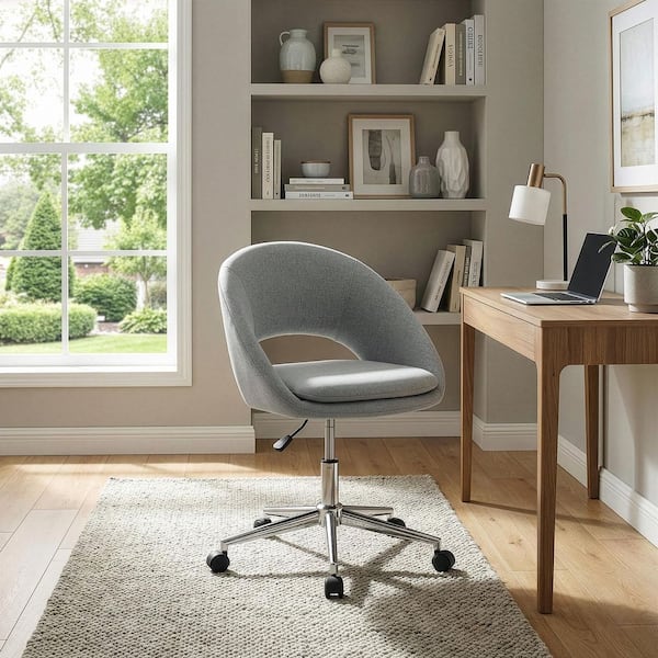 Aura Grey Fabric Upholstered Adjustable Height Swivel Office Chair with Wheel Base