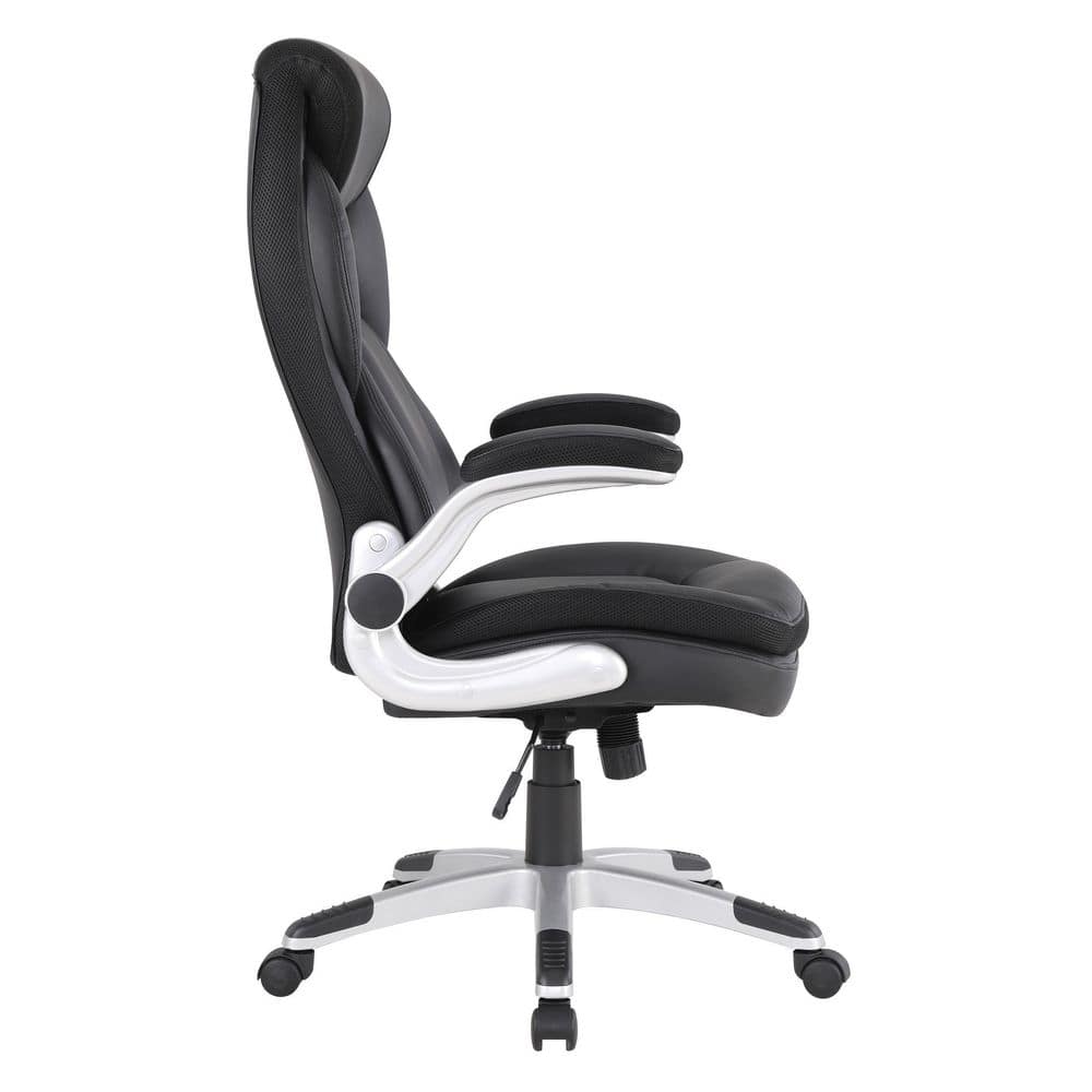 High Back Black Bonded Leather Executive Chair with Adjustable Arms