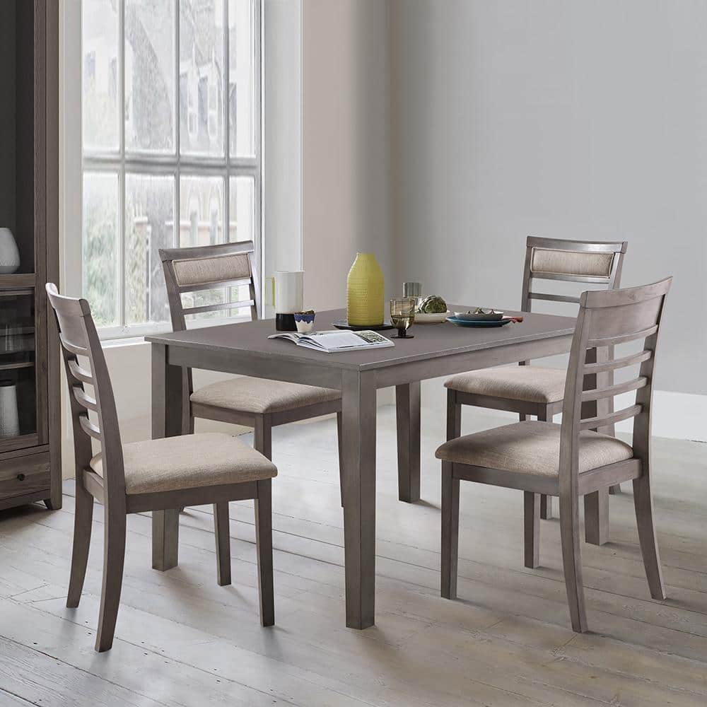 Lovell Gray Oak Veneer 5-Piece Dining Set with Padded Chairs