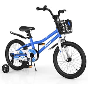 18 in. Kid's Bike with Removable Training Wheels and Basket for 4-Years to 8-Years Old Blue