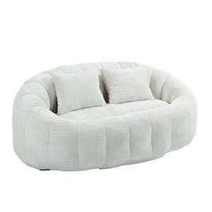 59 in. Beige Chenille 2-Seater Loveseat Bean Bag Chair Lazy Sofa Couch with Pillows
