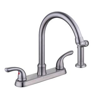 Builders Double-Handle Standard Kitchen Faucet with Side Sprayer in Stainless Steel