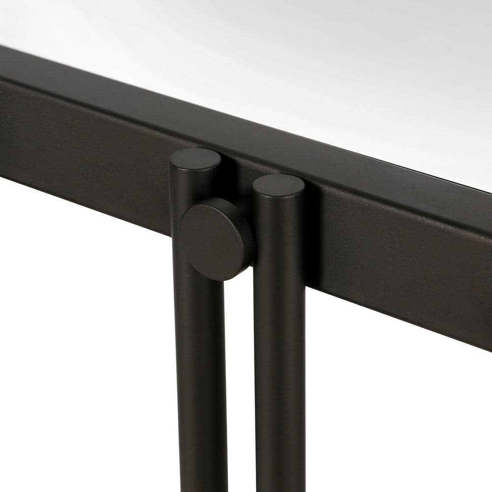 Inez 42'' Blackened Bronze Metal and Glass Console Table with Storage