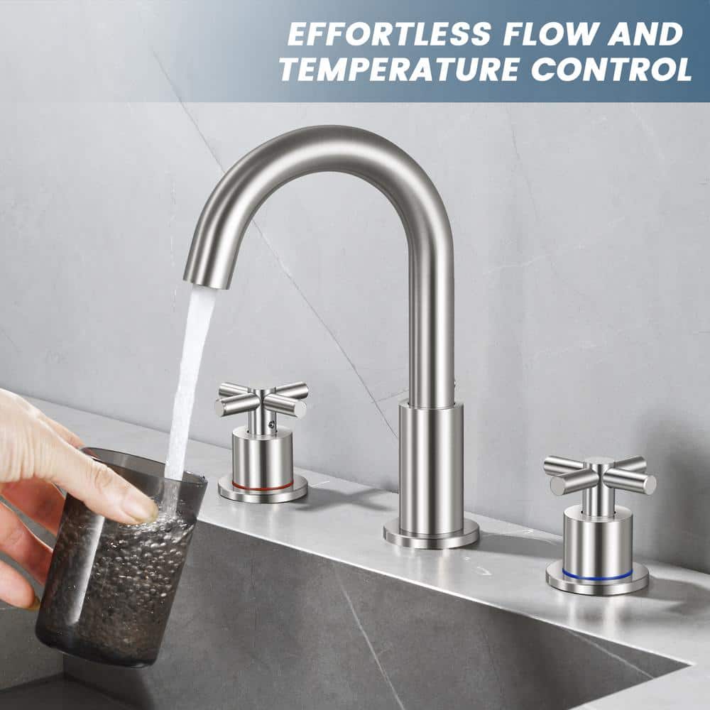 Brushed Nickel Double Handle High Arc Bathroom Faucet
