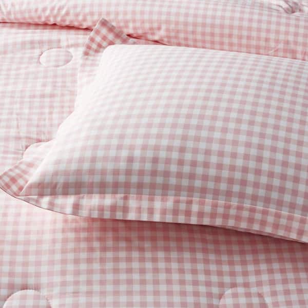 Company Kids Gingham 3-Piece Petal Pink Organic Cotton Percale Full Duvet Cover Set