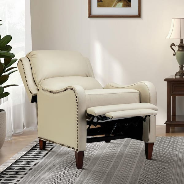 JAYDEN CREATION Joseph Genuine BEIGE Leather Swivel Manual Recliner with  Wooden Arm Accents and Straight Tufted Back Cushion (Set of 2)  RCCZ0827-BGE-S2 - The Home Depot