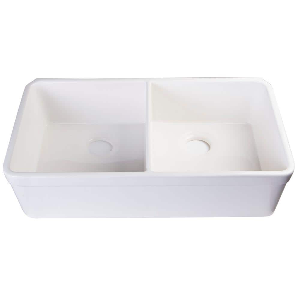 32'' White Fireclay Double Bowl Undermount Kitchen Sink