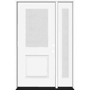 Legacy 51 in. W. x 80 in. 1/2 Lite Rain Glass LHIS Primed White Finish Fiberglass Prehung Front Door with 12 in. SL
