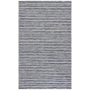 Kilim Black/Ivory Doormat 3 ft. x 5 ft. High-Low Striped Solid Color Area Rug