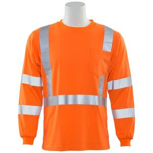 9802S Men's 5X Hi Viz Orange Class 3 Long Sleeve Poly Jersey Knit T-Shirt