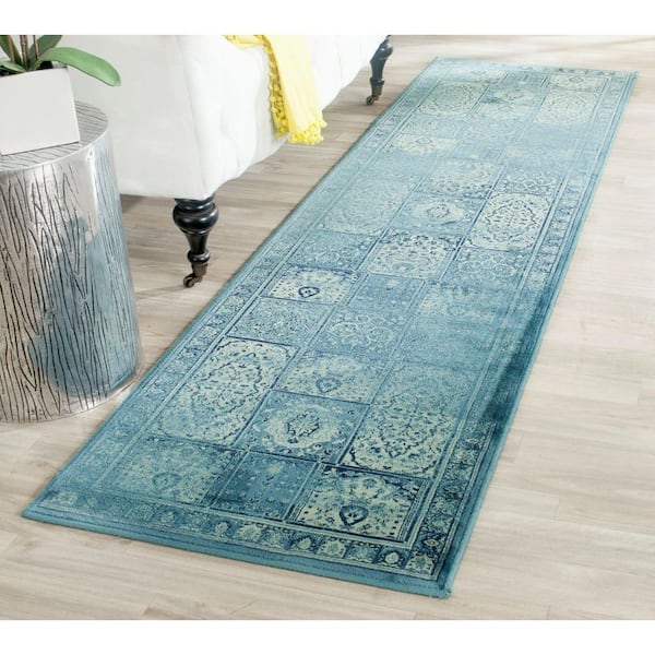 Vintage Turquoise/Multi 2 ft. x 6 ft. Border Distressed Runner Rug