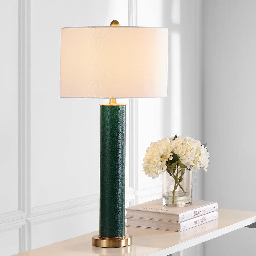 Ollie Green Faux Alligator Table Lamp Set with White Shades