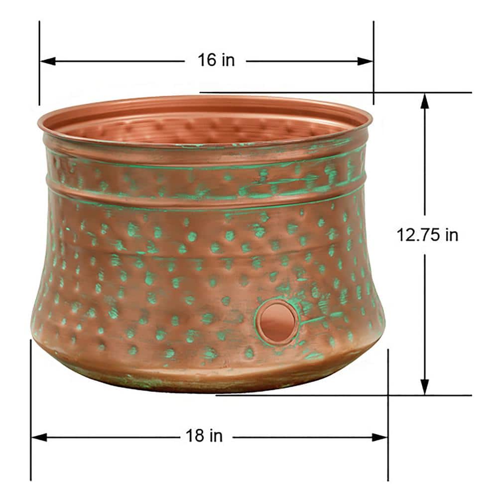 Hand-Hammered Patina Copper Garden Hose Storage Pot