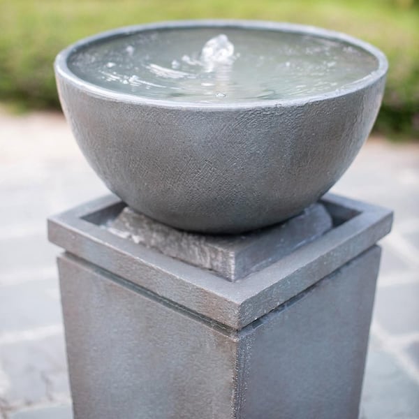35.4 in. Polyresin Gray Zen Bowl Bird Bath Water Fountain, Outdoor