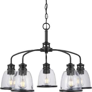 Pelzer 5-Light Matte Black Chandelier with Clear Glass Shades