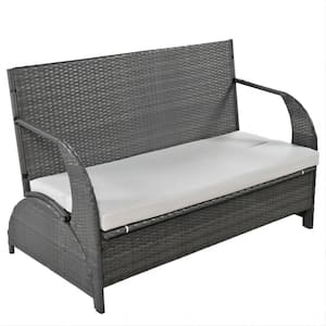 Versatile Wicker Outdoor Loveseat that Converts to 4-Seats and a Table with Beige Cushions
